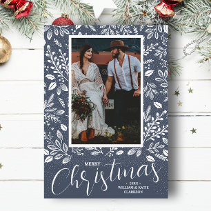 Vrolijk kerstfleschemicaliën Foto Denim Feestdagenkaart
