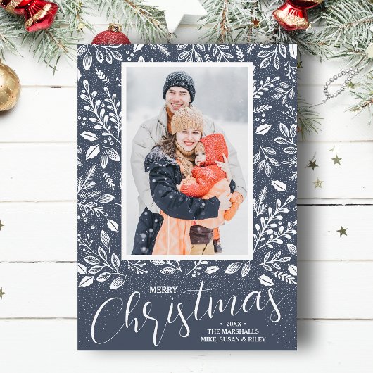 Vrolijk kerstfleschemicaliën Foto Denim Feestdagenkaart