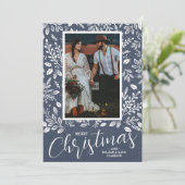 Vrolijk kerstfleschemicaliën Foto Denim Feestdagenkaart (Staand voorkant)