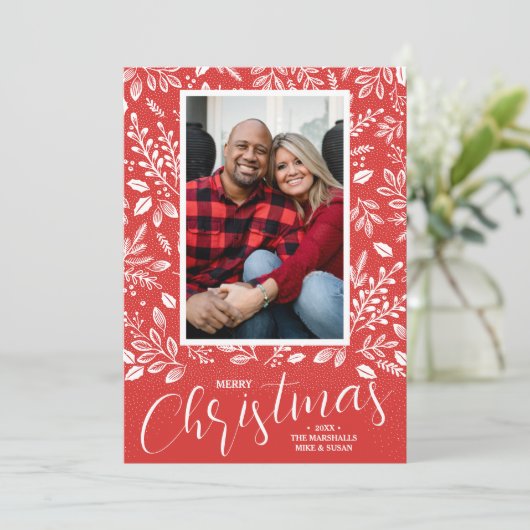 Vrolijk kerstfleschemicaliën Fotorood Feestdagenkaart (Staand voorkant)