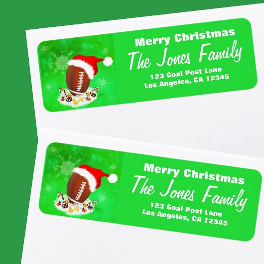 Vrolijk kerstFootball met Santa Hat en snacks Etiket