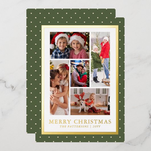 Vrolijk Kerstfoto Collage Eenvoudig Modern Folie Feestdagenkaart (Voorkant / Achterkant)
