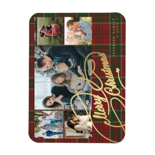 Vrolijk Kerstfoto collage rustieke plaid Magneet (Verticaal)