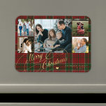 Vrolijk Kerstfoto collage rustieke plaid Magneet<br><div class="desc">Elegante stijlvolle Merry Christmas faux gouden klassieke kalligrafie script vijf familie foto's rood groen plaid tartan rustieke magneet met uw aangepaste gepersonaliseerde tekst.</div>