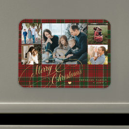 Vrolijk Kerstfoto collage rustieke plaid Magneet