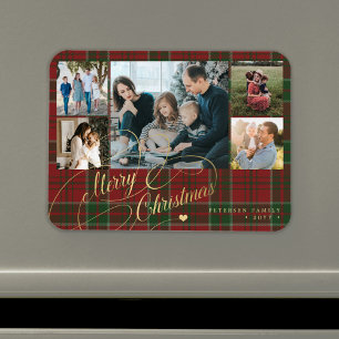 Vrolijk Kerstfoto collage rustieke plaid Magneet
