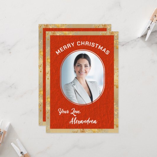 Vrolijk Kerstfoto Elegant Klassiek Script Kaart (Voorkant / Achterkant in situ)