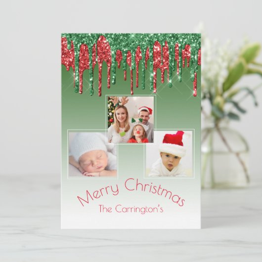 Vrolijk kerstfoto Glitter Drip Drie Afbeeldingen (Staand voorkant)