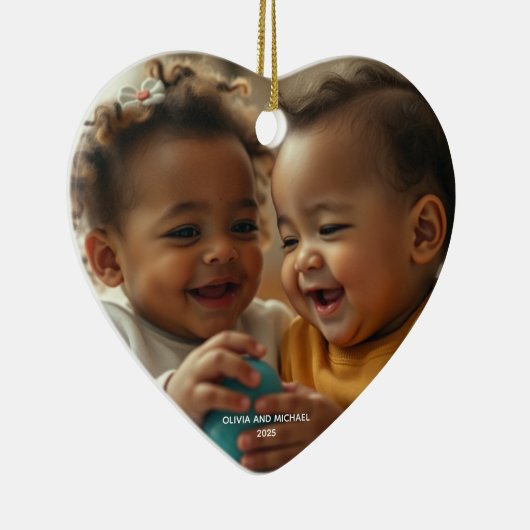 Vrolijk kerstfoto kerstversiering keramisch ornament (Rechts)