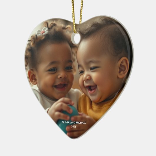 Vrolijk kerstfoto kerstversiering keramisch ornament (Links)