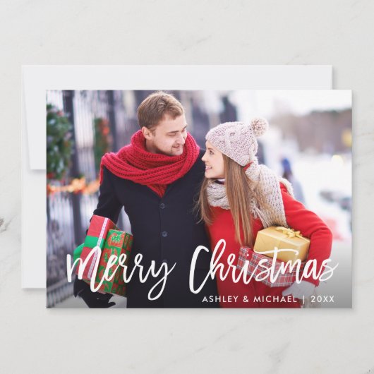 Vrolijk kerstfoto Moderne Kaart R penseelscript (Voorkant)