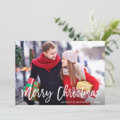 Vrolijk kerstfoto Moderne Kaart R penseelscript (Staand voorkant)