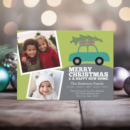 Vrolijk kerstfoto Nieuw thuisadres Verplaatsen Feestdagenkaart