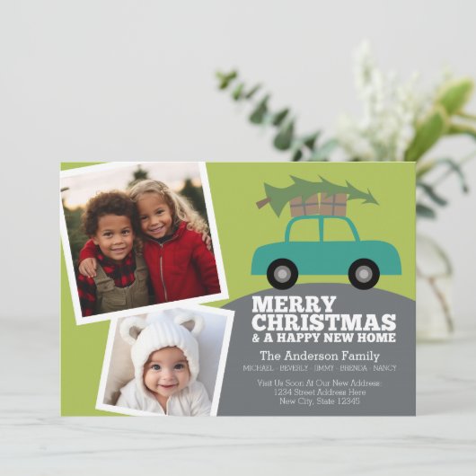 Vrolijk kerstfoto Nieuw thuisadres Verplaatsen Feestdagenkaart (Staand voorkant)