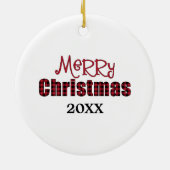 Vrolijk kerstfoto rood en zwarte buffelplaat keramisch ornament (Achterkant)