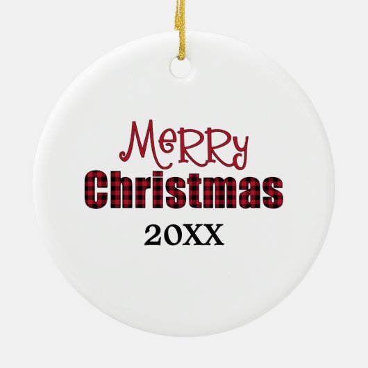 Vrolijk kerstfoto rood en zwarte buffelplaat keramisch ornament (Achterkant)