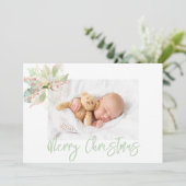 Vrolijk kerstfoto roze gouden pastel poinsettia feestdagenkaart (Staand voorkant)