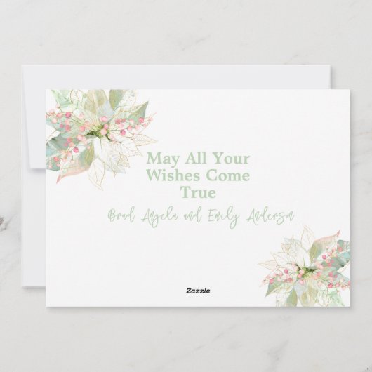 Vrolijk kerstfoto roze gouden pastel poinsettia feestdagenkaart (Achterkant)