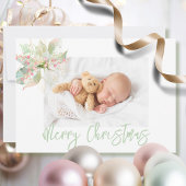 Vrolijk kerstfoto roze gouden pastel poinsettia feestdagenkaart