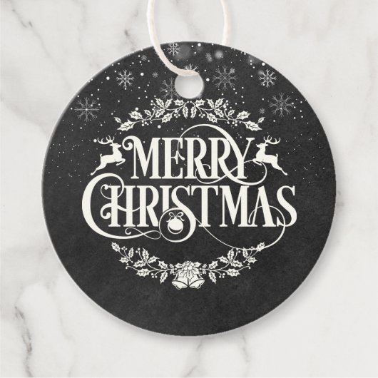 Vrolijk kerstfoto zwart-wit karton bedankjes labels (Voorkant)