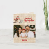 Vrolijk kerstfotojaar in review beige burlap feestdagen kaart (Voorkant)