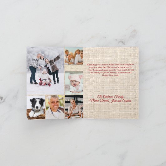 Vrolijk kerstfotojaar in review beige burlap feestdagen kaart (Binnen)
