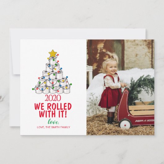 Vrolijk kerstfotokaartje We rolden ermee Kaart (Voorkant)