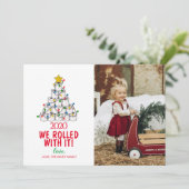 Vrolijk kerstfotokaartje We rolden ermee Kaart (Staand voorkant)