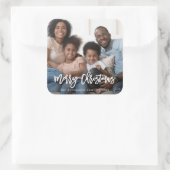 Vrolijk kerstfoto's en jaarlijkse tekenaar vierkante sticker (Tas)