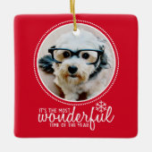 Vrolijk kerstfotoWenskaart Rood Wonderful Keramisch Ornament (Voorkant)