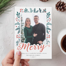 Vrolijk kerstgebaar Berry Holly en Pine Foto