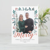 Vrolijk kerstgebaar Berry Holly en Pine Foto Feestdagenkaart (Staand voorkant)