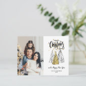 Vrolijk kerstgebaar met foto's Festive Gold Black Briefkaart (Staand voorkant)