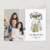Vrolijk kerstgebaar met foto's Festive Gold Black Briefkaart (Voorkant)