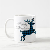 Vrolijk kerstgebaar op Blauwe Zwarte Buffalo Check Koffiemok (Links)