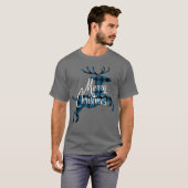 Vrolijk kerstgebaar op Blauwe Zwarte Buffalo Check T-shirt (Voorkant volledig)