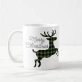 Vrolijk kerstgebaar op groene zwarte buffelcheque koffiemok (Links)