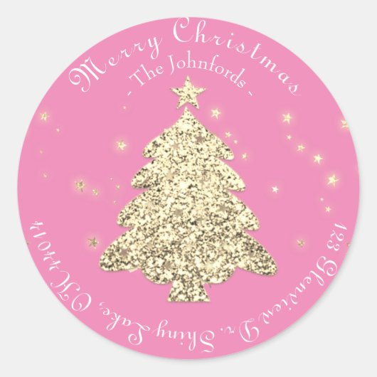 Vrolijk kerstgebaar RSVP Goud Roze Ronde Sticker (Voorkant)