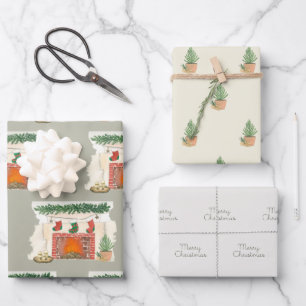 Vrolijk kerstgebak en Cozy Fireplace Inpakpapier Vel