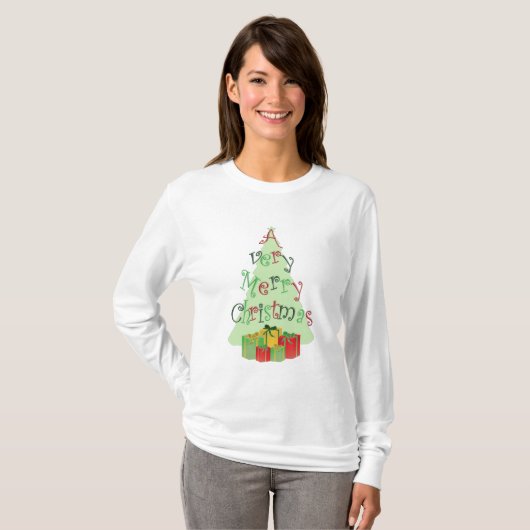 Vrolijk kerstgebak en T-shirts met cadeautjes (Voorkant volledig)