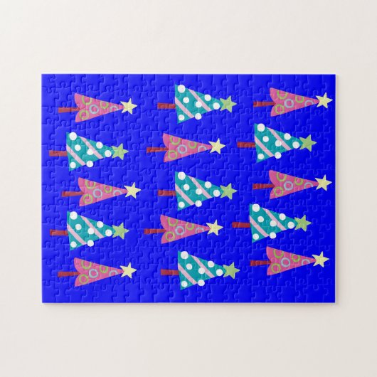 Vrolijk kerstgebak Roze blauwe kerstbomen Legpuzzel (Horizontaal)