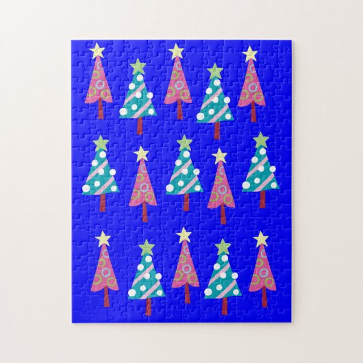 Vrolijk kerstgebak Roze blauwe kerstbomen Legpuzzel (Verticaal)