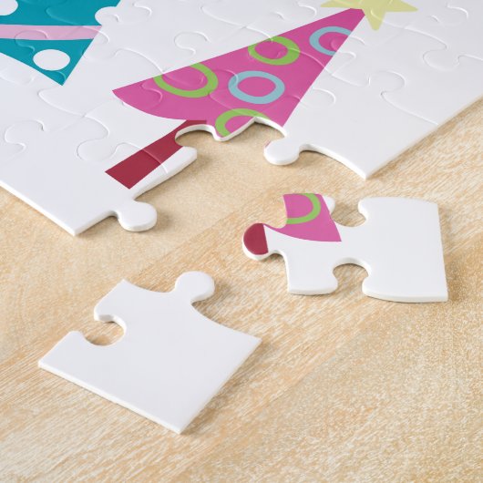 Vrolijk kerstgebak Roze blauwe kerstbomen Legpuzzel (Zijkant)