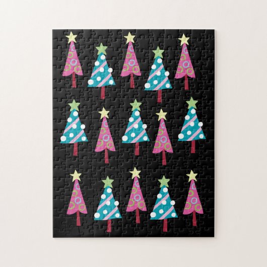 Vrolijk kerstgebak Roze zwarte kerstbomen Legpuzzel (Verticaal)