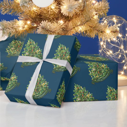 Vrolijk kerstgebak Rustisch  Classic Blue Cadeaupapier (Feestdagen)