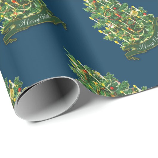 Vrolijk kerstgebak Rustisch Classic Blue Cadeaupapier (Rol Hoek)