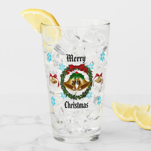 Vrolijk kerstgebak, Wreath, Bells en Snowflakes Glas (Voorkant ijs)