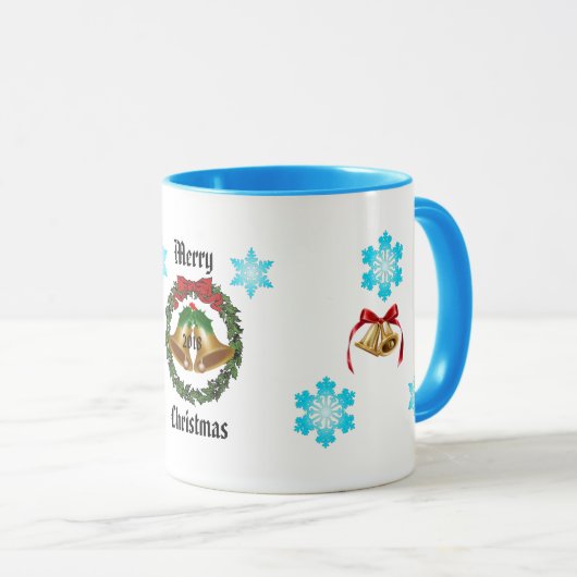 Vrolijk kerstgebak, Wreath, Bells en Snowflakes Mok (Voorkant rechts)