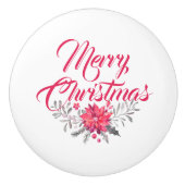 Vrolijk kerstgebaren en Floral Bouquet Keramische Knop (Voorkant)