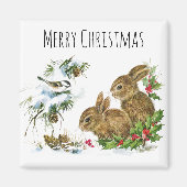 Vrolijk kerstgebaren en vogel genieten van sneeuwm magneet (Voorkant)